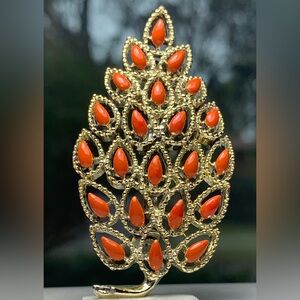 Vintage Gerry’s © Orange Teardrop Leaf Brooch